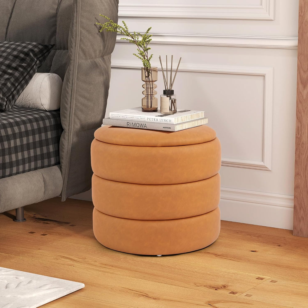 DAGONHIL Round Ottoman with Storage, PU Leather Footrest, Hidden Storage Otto...