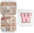 Parima Travel Jewelry Case - Small Jewelry Organizer Box, Mini Travel Case - Letter W, White