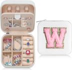 Parima Travel Jewelry Case - Small Jewelry Organizer Box, Mini Travel Case - Letter W, White