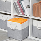 12 x 12 Inch Cube Storage Bins, 6 Pack Large Collapsible Fabric Storage Bin with Ropes, Foldable Storage Cubes for Home, Office,Closet, Clothes, Toys Organizer (White & Grey)