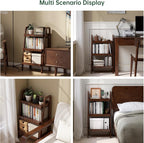 100% Solid Wood 3-Tier Ladder Shelf, Small Bookcase, Storage End Table, Open Display Stand for Living Room, Bedroom, Kitchen, Bathroom (Walnut Color)