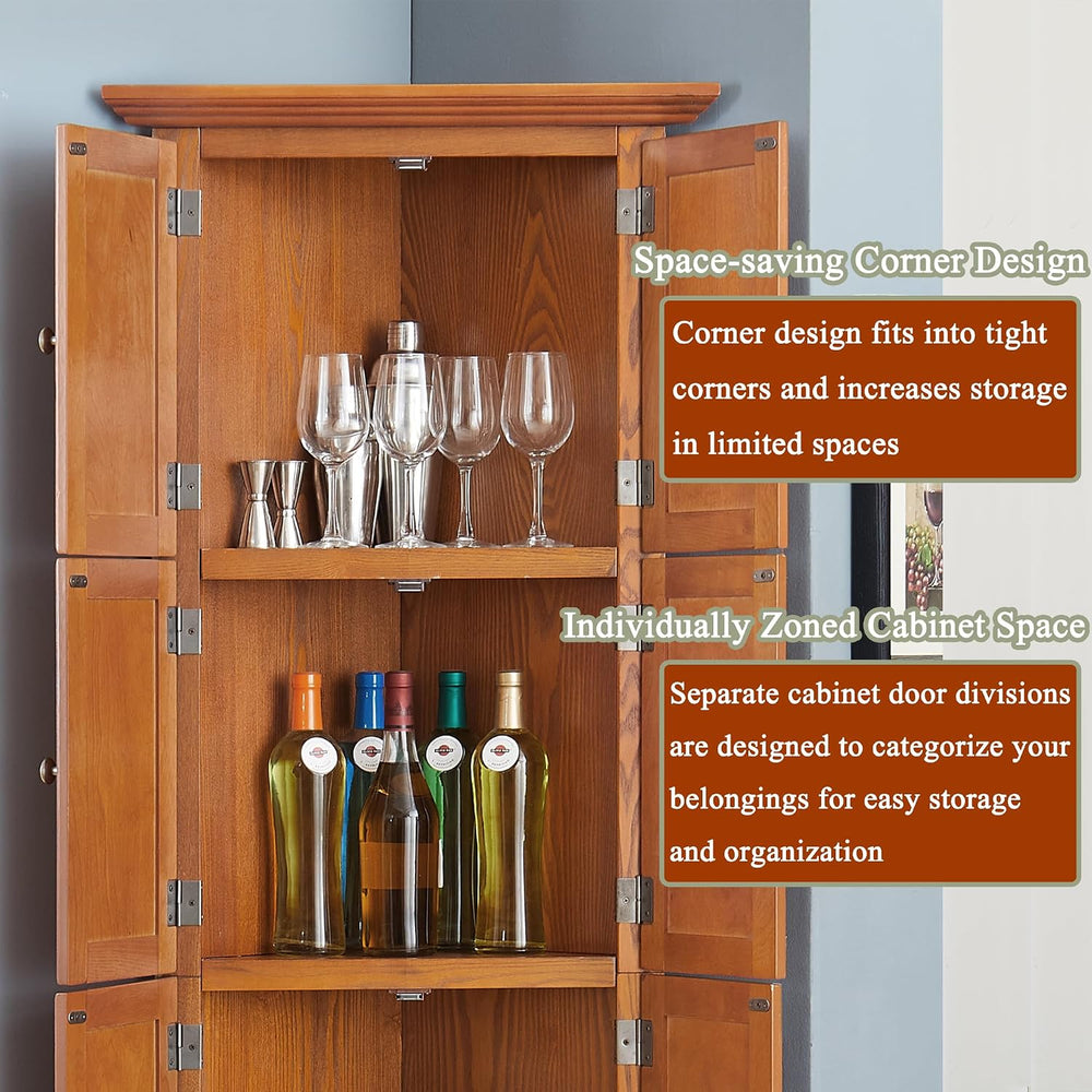 72" H Farmhouse Corner Storage Cabinet with 4 Shelves & 8 Doors, 4 T...