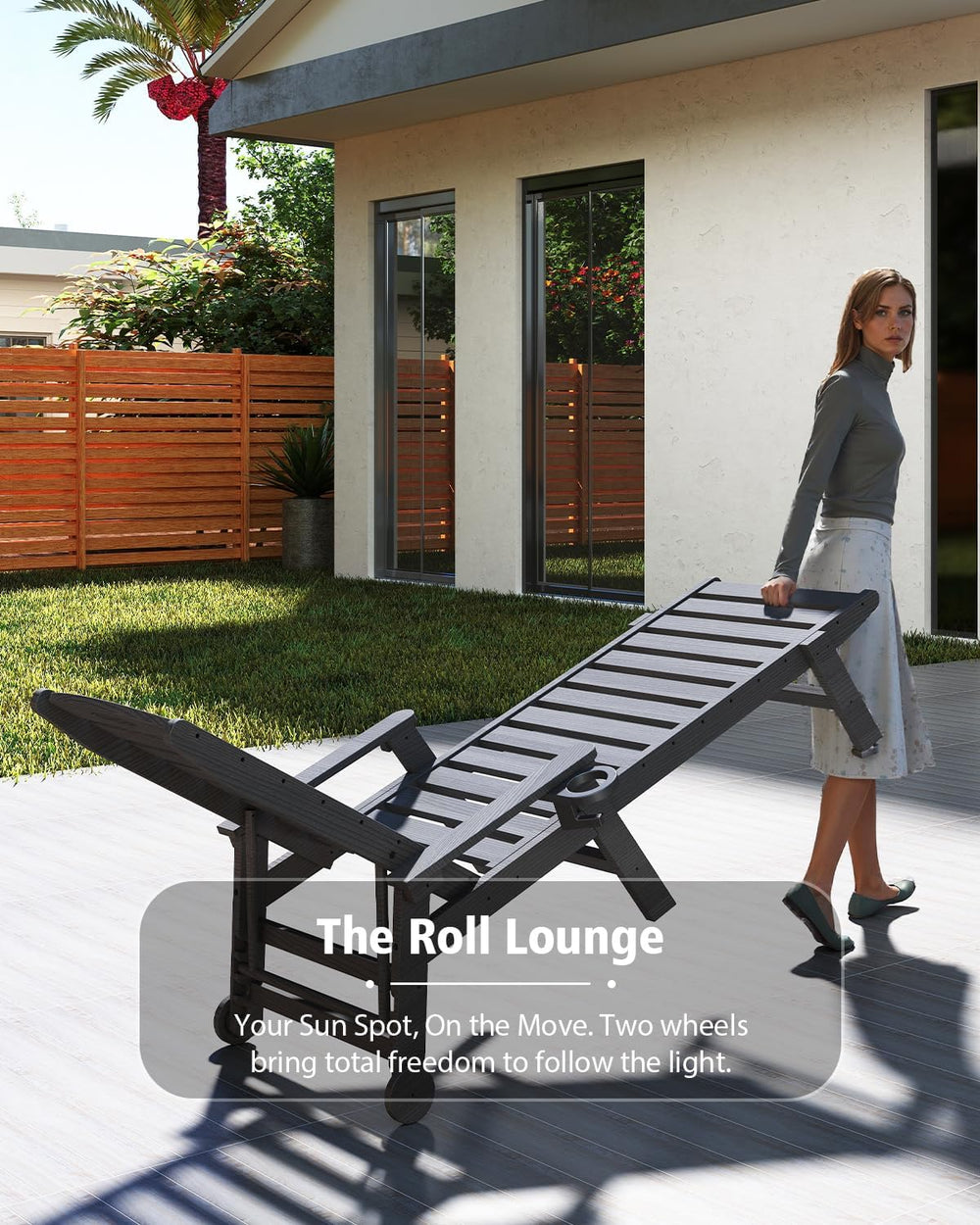 Domi Outdoor Lounge Chairs Set of 2, HDPE Pool Chaise Lounge Chairs for Pools...