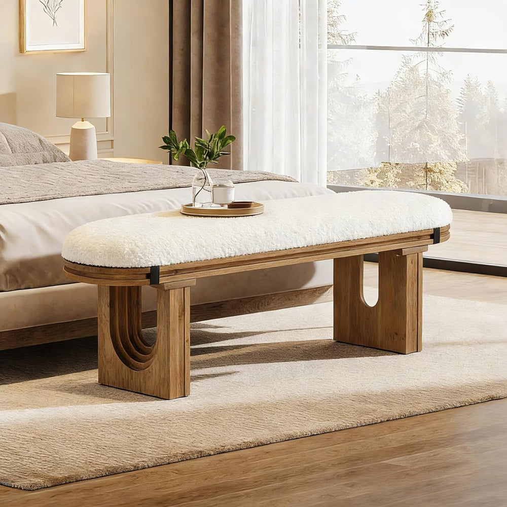 LITTLE TREE Solid Wood Bench, 47.24" End of Bed Bench, Entryway Bench wi...