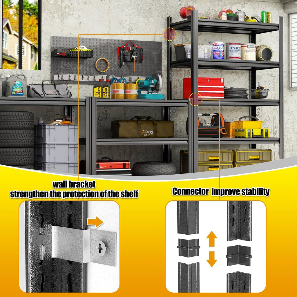 Storage Shelves, Garage Metal Shelving Unit, Adjustable, Double-Layer Column with Reinforced Ribs, Heavy-Duty, Capable of Bearing 3000 lbs, Suitable for Garage, Warehouse, Kitchen Storage