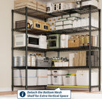5 Tier Storage Shelving Unit Metal Shelves 70" W Wire Shelving, 70" H L-Shaped Pantry Shelves Kitchen Storage Shelves for Home Commercial Garage Heavy Duty, 70.8" H x 70.4" W x 15.7" D