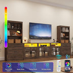 157" W 4-Piece Entertainment Center with Bookshelves for TVs up to 100", Farmhouse Wall Unit TV Stand with Doors & Drawer, Media Console Table for Living Room, Bedroom, Brown
