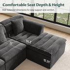 111.8" Modular Sofa with Ottoman, Boneless Cloud Couch with Deep Seat, Comfy U-Shape Corduroy Couches for Living Room, No Assembly Required, Dark Gray