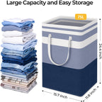 HomeHacks 2-Pack Large Laundry Basket, Waterproof, Freestanding Laundry Hamper, Collapsible Tall Clothes Hamper with Extended Handles for Clothes Toys in the Dorm and Family (Blue, 75L)