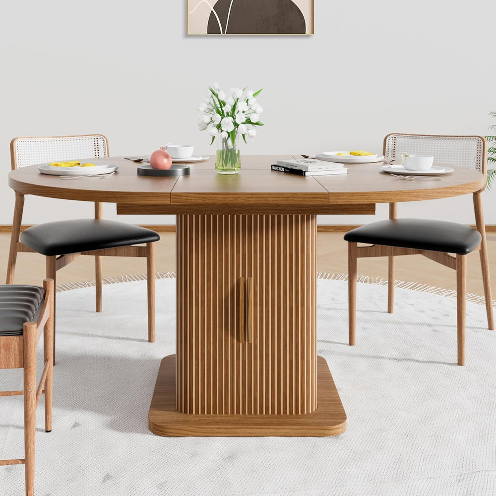 Extendable Round Dining Table for 4-6-8, 59 Inch Dining Room Kitchen Table wi...