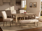 Morden Fort Dining Table Set for 6, Farmhouse Wooden Table & Upholstered Bench & 4 Dining Chairs, Kitchen Dining Set with Nailhead Accents, Rectangular Table Sets for 6 for Kitchen/Dining Room