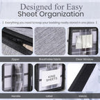 4 Pack Bed Sheet Organizer and Storage with Zipper – Linen Closet Organizers for Full, King, Queen & Twin Sheet Sets, Bedding Storage for Blankets and Duvet Covers, Black