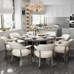 LEEMTORIG Large Dining Chairs with Casters and Arms, Rolling Dining Chairs with Wheels, Accent Game Poker Table Chairs, Solid Wood Office Chairs, 26“Dx25.2 Wx31.5“H, Grey Legs & Ivory PU SY-1318-WT