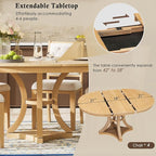 Ball & Cast Retro Dining Table Set for 4 with 4 Upholstered Chairs,5-Piece Wooden Living Room Furniture W/ 42" Round Extendable Kitchen Desk,for Small Space,Apartment,Dining Room,Natural
