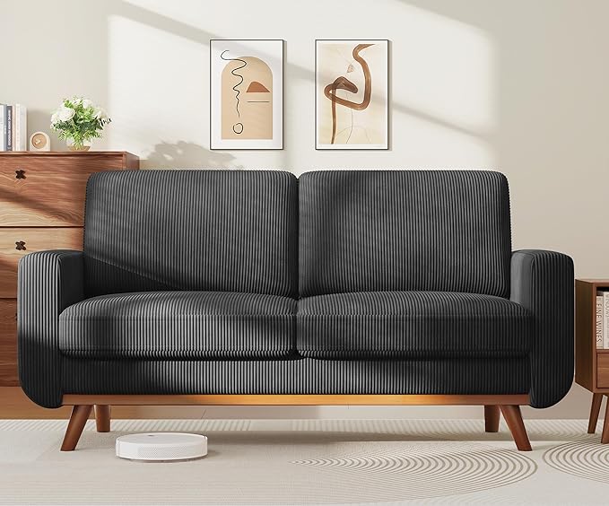 Vesgantti 68" Loveseat Sofa Black, Comfy Corduroy Couch with Spring Cushion and Solid Wood, Modern Extra Deep Seat for Bedroom, Living Room, Office
