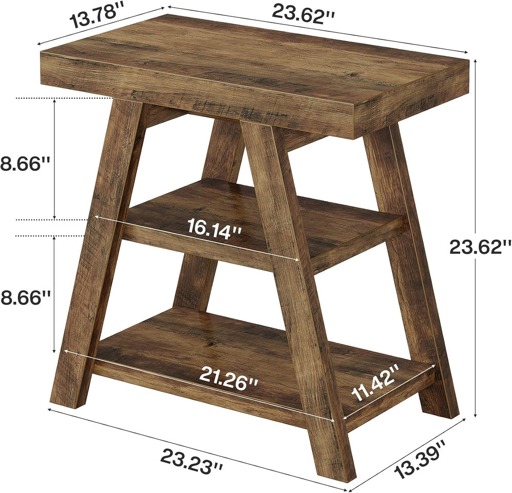 Tribesigns Farmhouse End Table, 3-Tier Wooden Sofa Side Table with Trapezoid ...