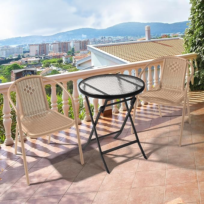 VINGLI Plastic Stackable Patio Chairs, Set of 4, Champagne
