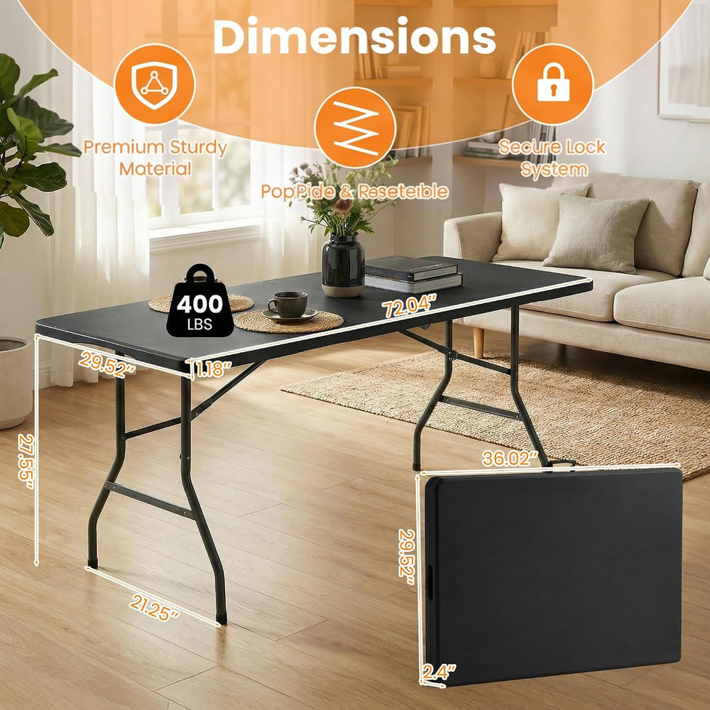 SEALAMB 6FT Portable Plastic Folding Table for Indoor & Outdoor, Heavy Du...