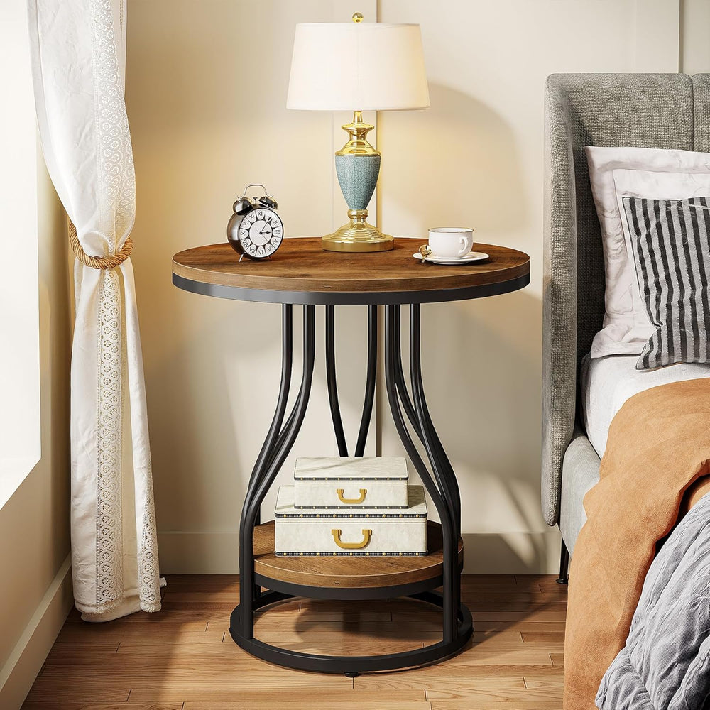 Tribesigns Round Side End Table 2-Tier End Tables Modern Bedside Table Small ...