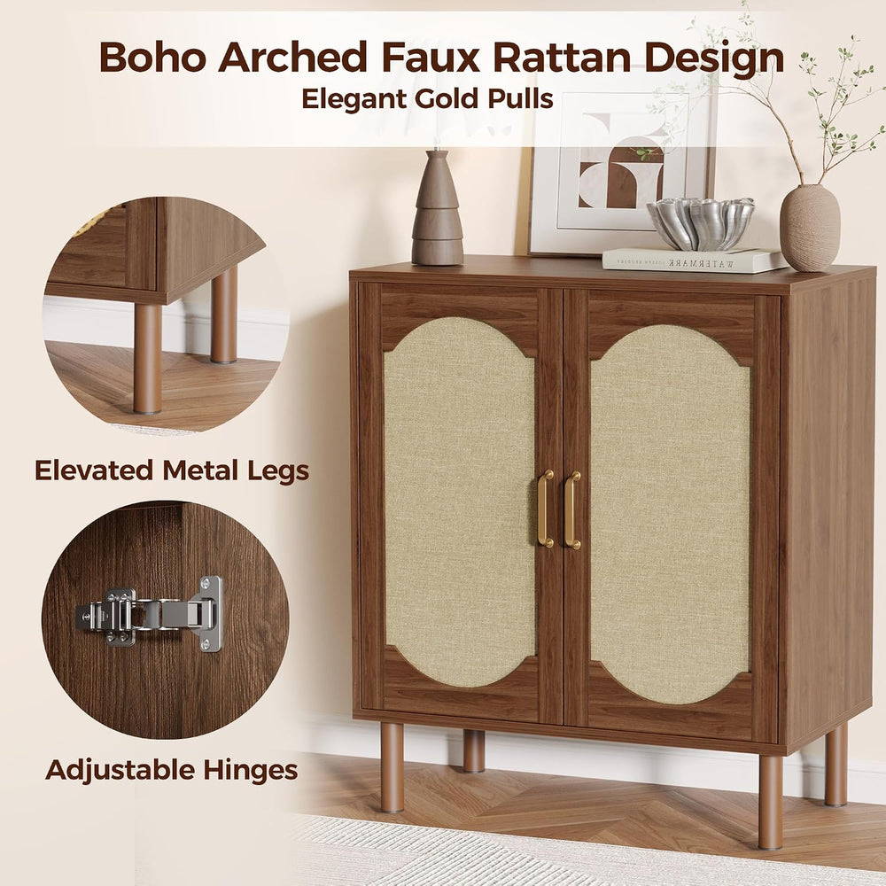 Boho Sideboard Buffet Cabinet, Modern Credenza with 2 Doors and Adjustable Sh...