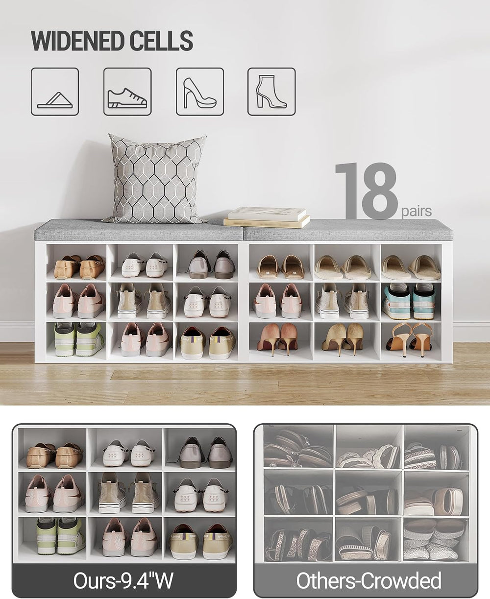 Hzuaneri Shoe Storage Bench with Cushion, Entryway Storage Bench with 18 Cubb...