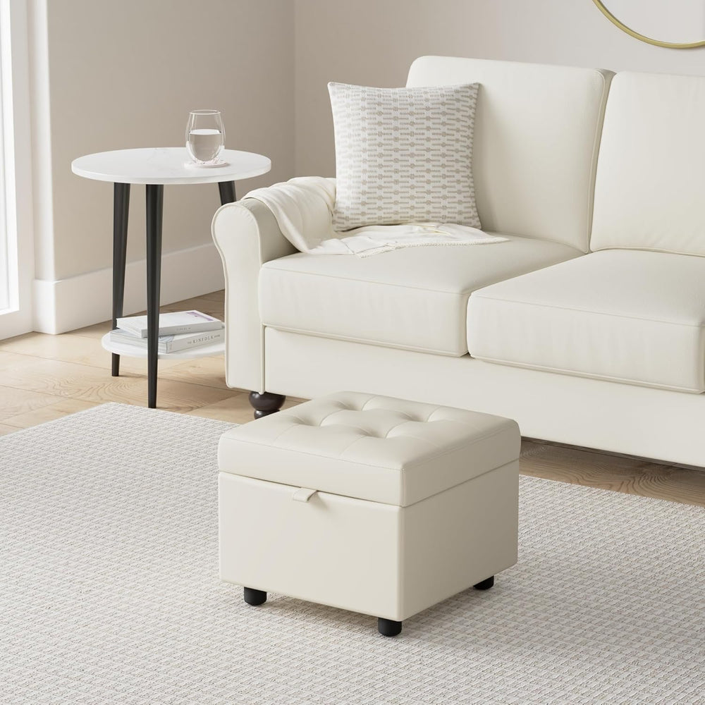 H&B Luxuries Tufted Leather Square Flip Top Storage Ottoman Cube Foot Res...