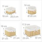 Relaxdays Set of Bamboo Storage Baskets, HxWxD: 17.5 x 32 x 23 cm, Set of 4 Bins for the Shelf or Closet, Natural Brown