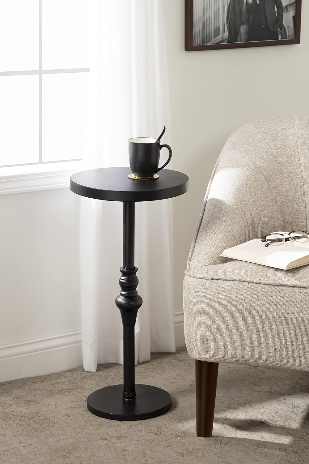Kate and Laurel Stratton Rustic Pedestal Table; 13 x 13 x 26; Black; Decorative Pedestal Table for Decorating Smaller Living Areas and Hosting