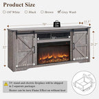 JXQTLINGMU Farmhouse Fireplace TV Stand for 80 Inch TV, 32" Tall Entertainment Center w/Drawer & Sliding Barn Door, 70 Inch Highboy Media Console for Living Room, Grey Wash