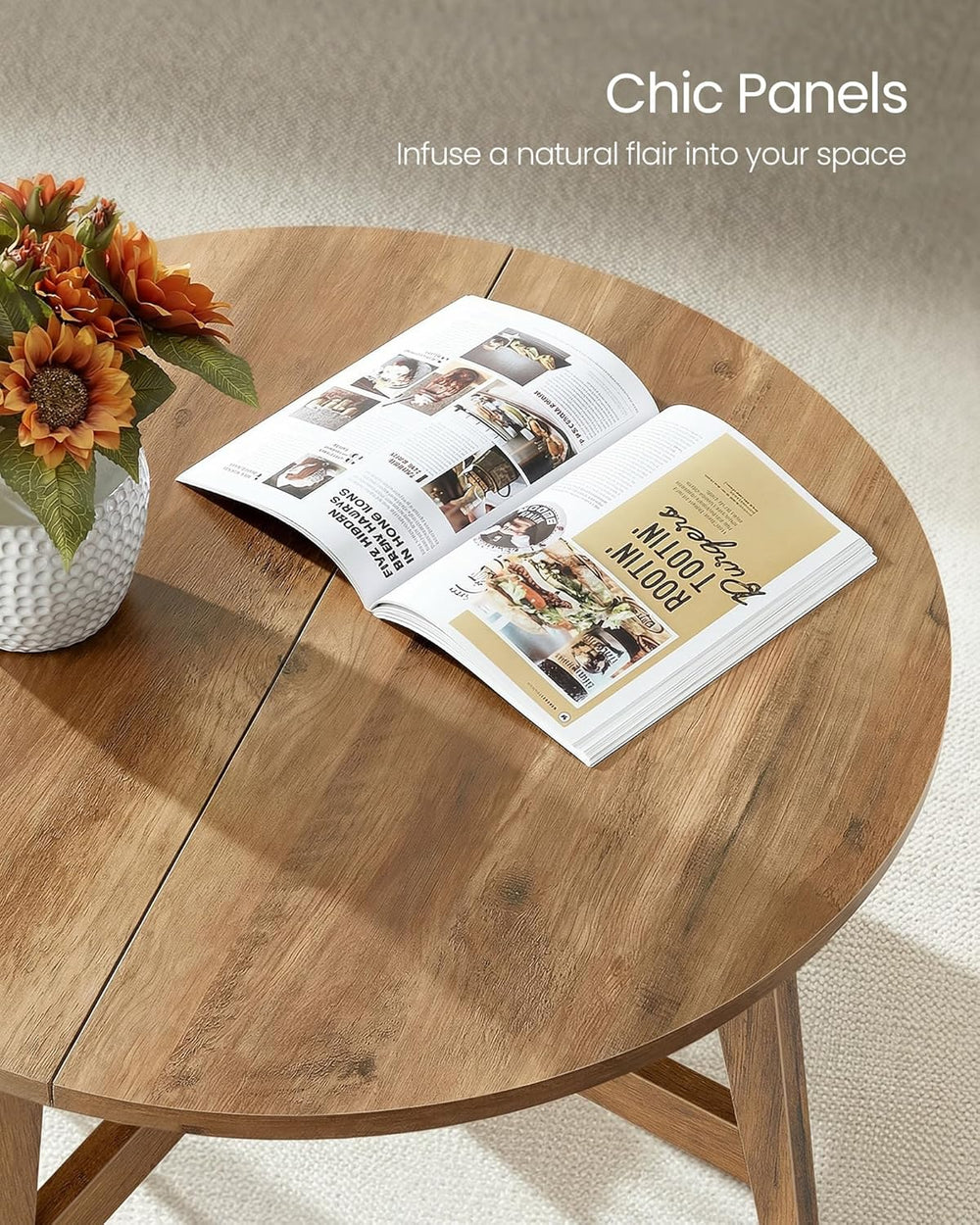 VASAGLE MAEZO Collection - Round Coffee Table, 31.5-Inch Center Table, Tapere...