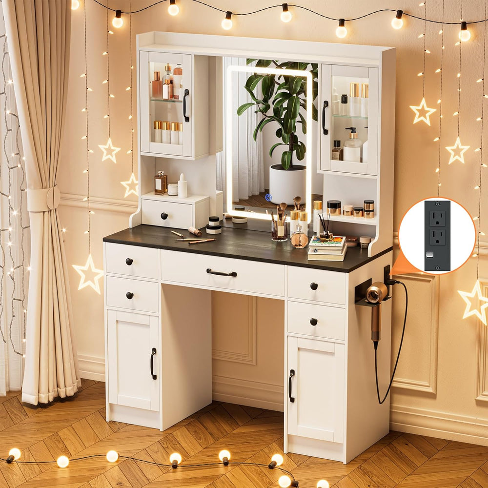 NUNU LAB Large Vanity Desk with Mirror and Lights | 7 Drawers & 4 Cabinet...