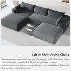 108" Cloud Couch Modular Sectional Sofa for Living Room,L Shaped Boneless Couch with Deep Seat Chaise,No Assembly Required Foam Sleeper Sofa for Apartments,Plush Corduroy Fabric, Dark Gray