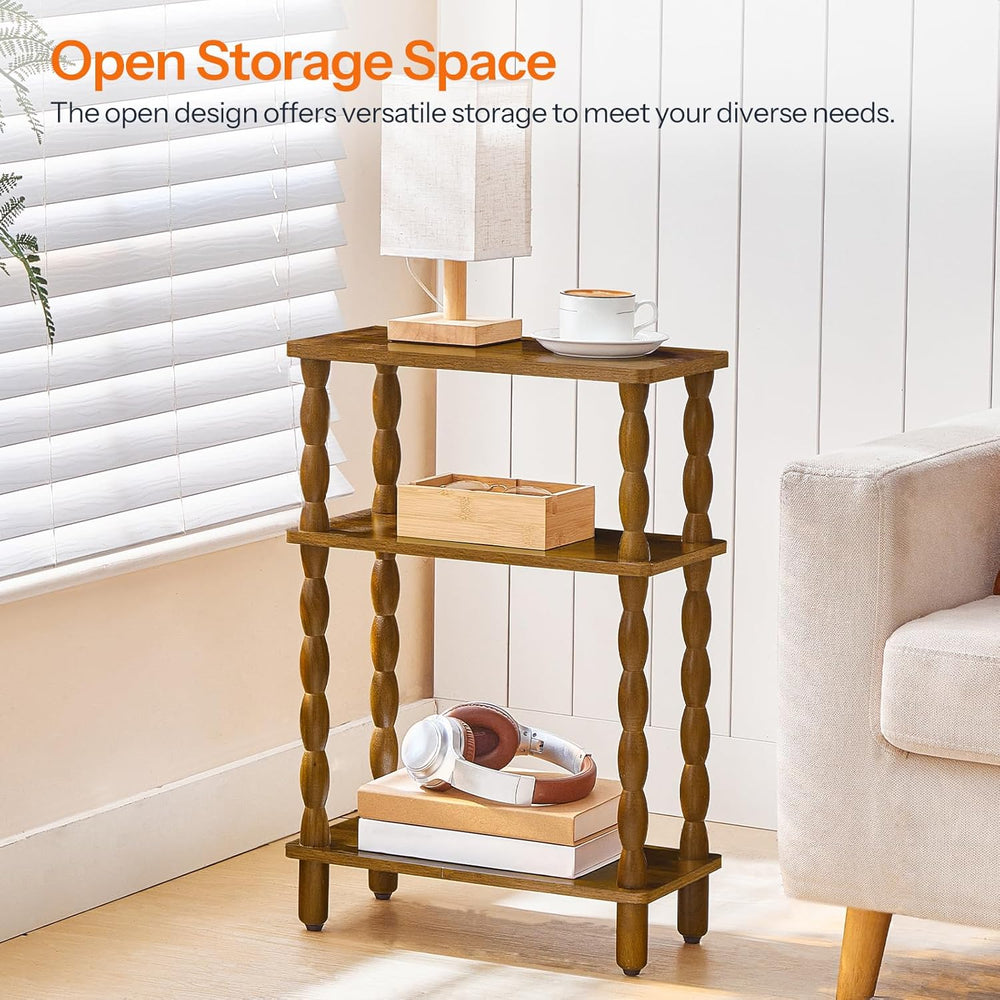 HOOBRO Narrow Side Table, Skinny End Table with Storage, Solid Wood Legs, 3-T...