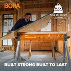 BORA Workhorse XT Saw Horses 2 Pack Folding Heavy Duty Adjustable Height Sawhorse Pair with Adjustable Legs, Heavy Duty Saw horse for Contractors Portable Workbench w/Built in Bottle opener PM-3360T
