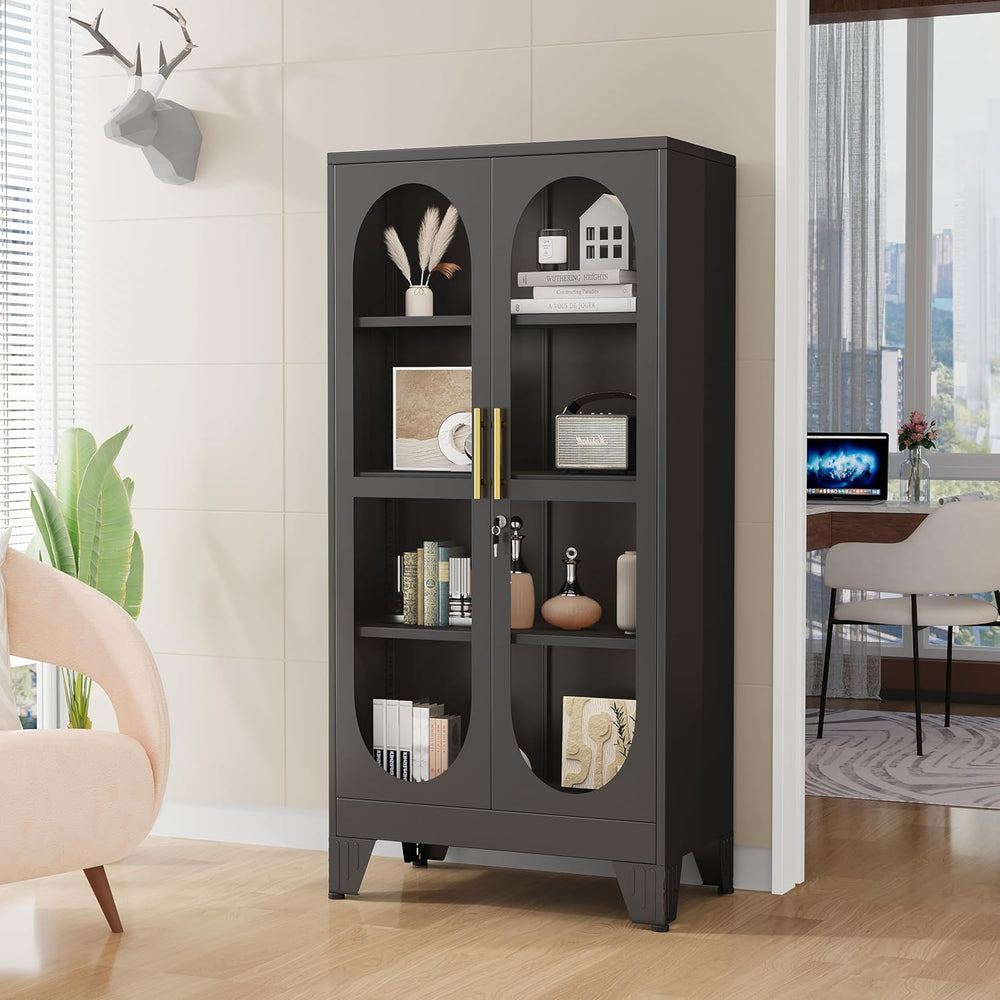 GAIOUS 61" Tall Metal Curio Cabinet, Display Cabinet with Glass Door, 4 ...