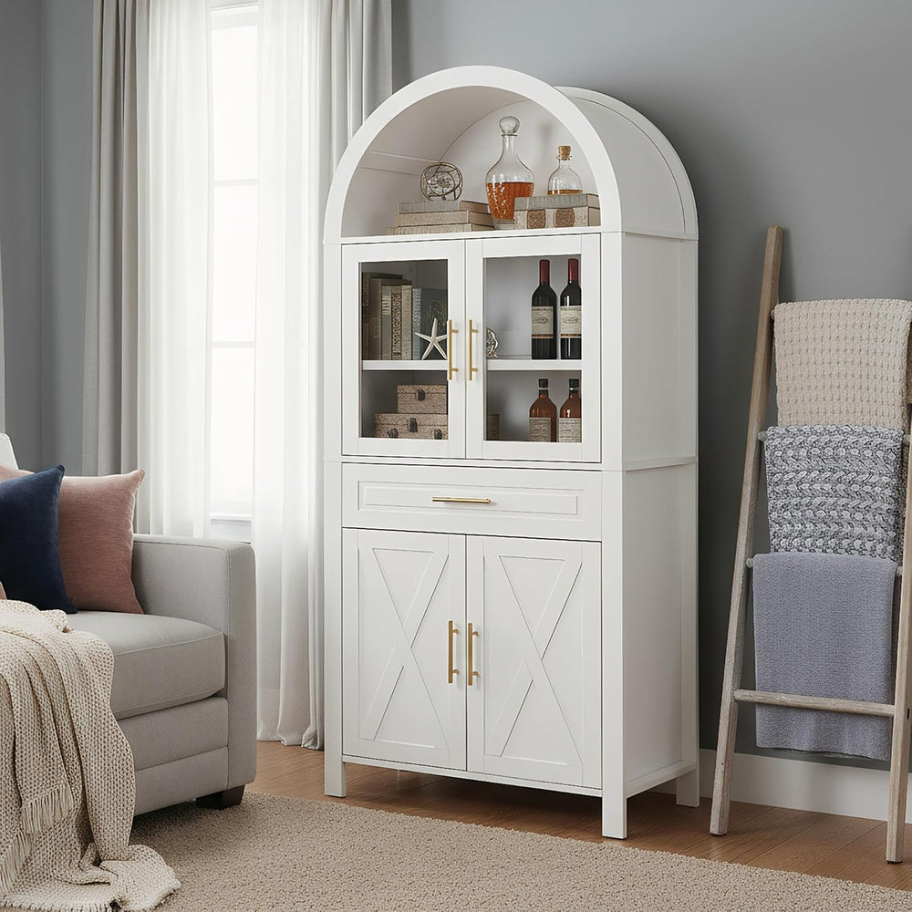 Mirightone 71" Tall Arched Kitchen Pantry, Farmhouse Storage Cabinet, Di...
