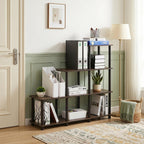 4-Tier Ladder Corner Shelf, 6 Cube Open Frame Book Shelf, Toolless Assembly Storage Shelves, Open Shelves for Organization and Storage, Garage, Home Office, Living Room, Walnut