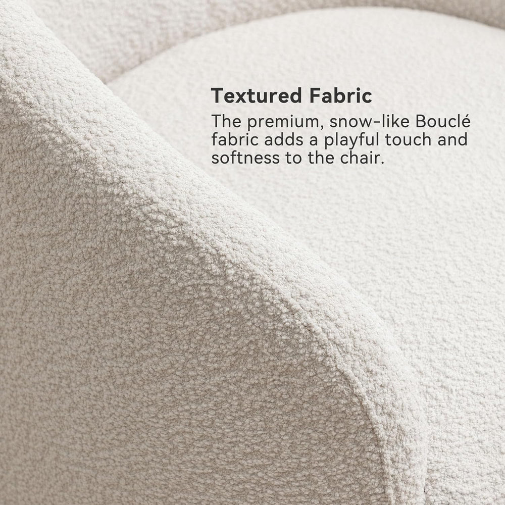 KINWELL 32" Wide No Assembly Boucle Swivel Barrel Chair, White