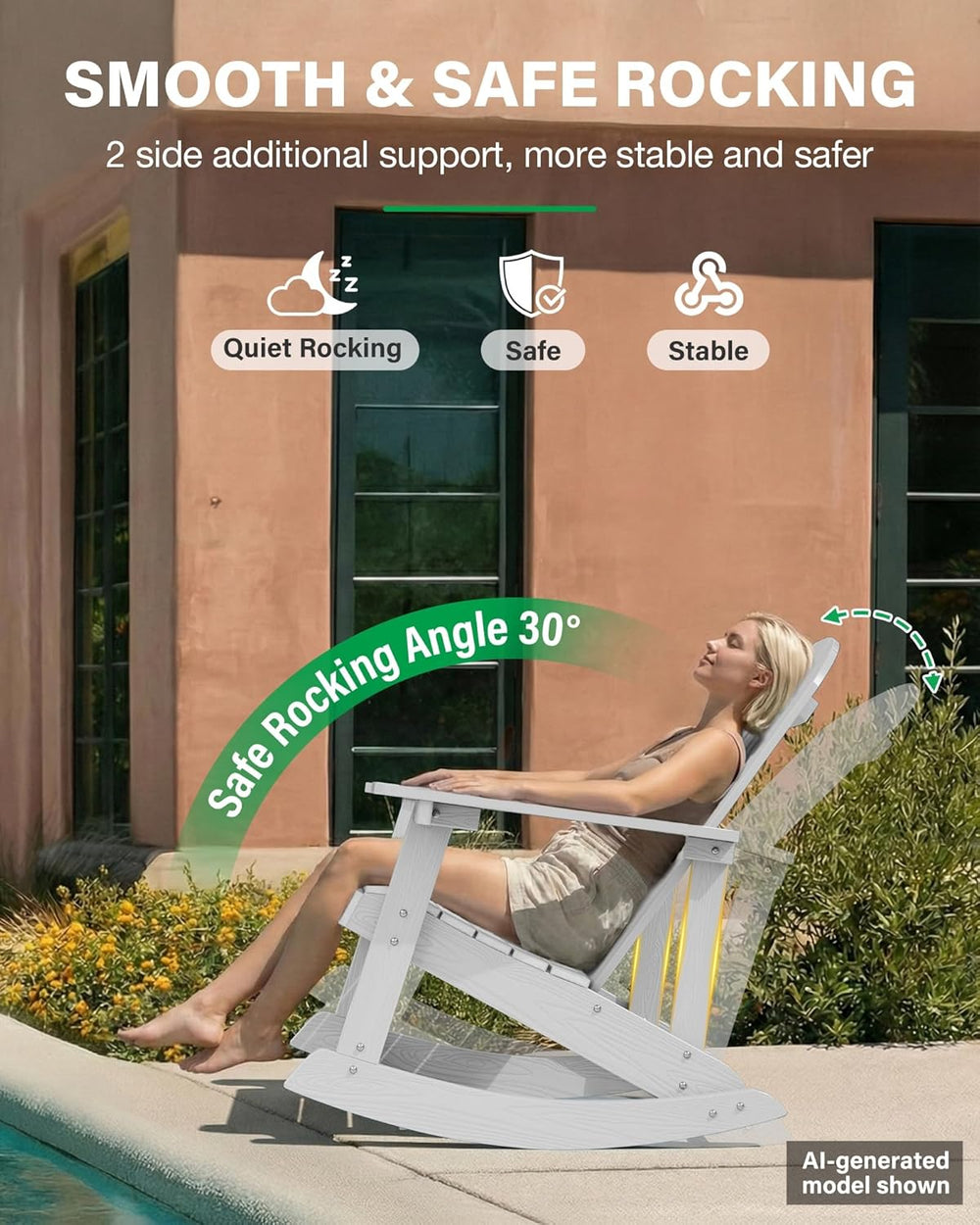 YEFU Outdoor Rocking Chair,Adirondack Rocking Chair,Patio Rocker Chair with W...