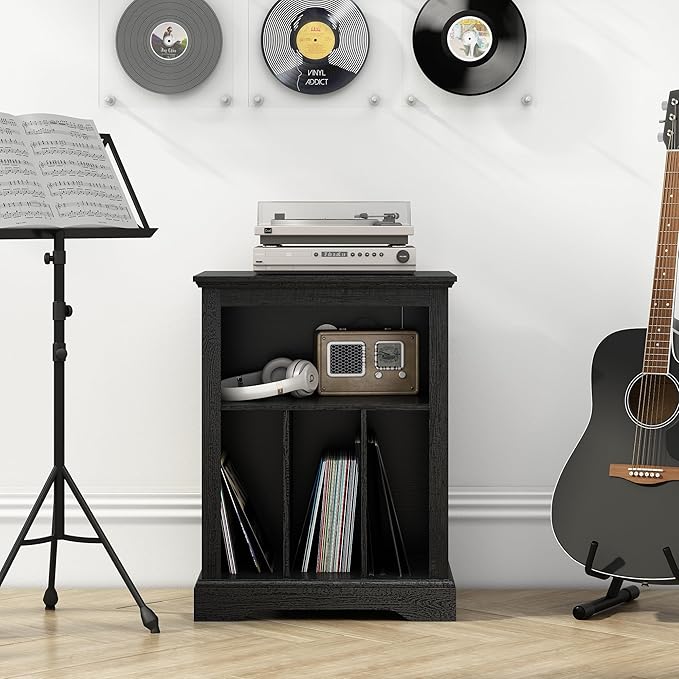 Farmhouse Record Player Stand, 3 Tier Turntable Stand with Vinyl Record Stora...