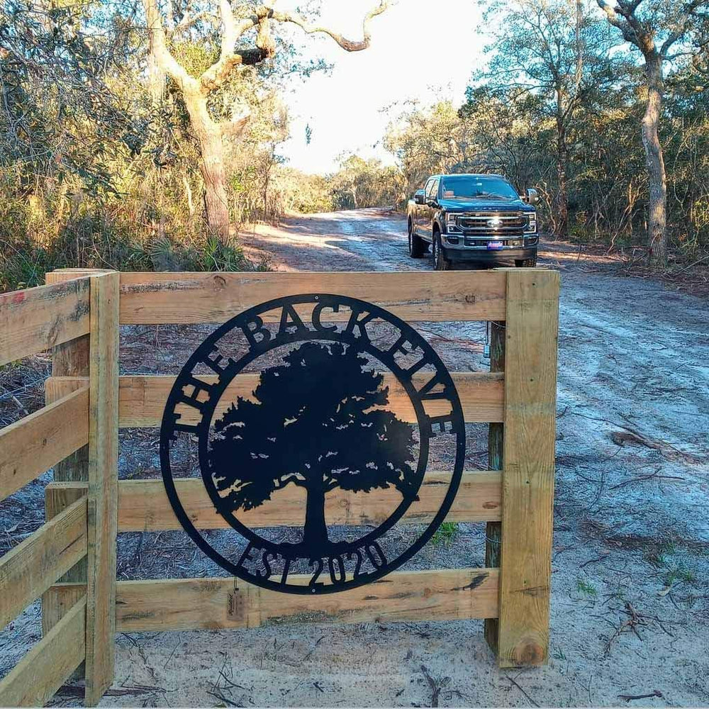 RealSteel Family Name Sign, Custom Metal Signs for Outside, Oak Tree
