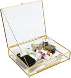Vintage Glass Jewelry Box Keepsake Box with Hinged Lid, Clear Rectangle Storage Box Great for Storage Trinket/Jewelry/Card/Photo,Gift for Birthday Wedding-GCB009-Large