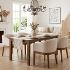 Mid Century Modern Upholstered Barrel Dining Chairs with Arms Set of 4, Farmhouse Linen Kitchen & Dining Room Chairs with Natural Hardwood Frame, 18" W Accent Chairs for Living Room Bedroom, Beige