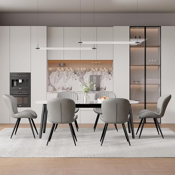 Nalupatio Dining Chairs Set of 6, Modern Dining Room Chairs Comfy Backrest Thick Upholstered Kitchen Chairs 19IN Height with Metal Legs Grey