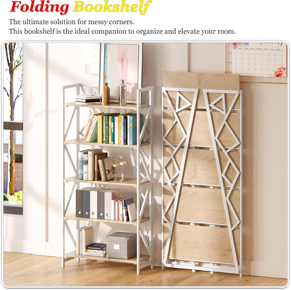 UDD No Assembly Folding Bookshelf, 51.3" H x 23.6" W, 5 Tier Foldab...