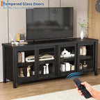 GAOMON TV Stand for 65" with Entertainment Center, Storage Cabinet, 4 Sliding Glass Doors, Mid Century Modern Media TV Console Table for Living Room Bedroom, Black