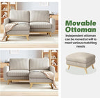 Vesgantti 68" Loveseat Sofa with Movable Ottoman, Comfy Corduroy Couch with Spring Cushion, Sofa Couch with Solid Wood, Modern Office Sofa with Deep Seat for Living Room and Bedroom, Light Gray