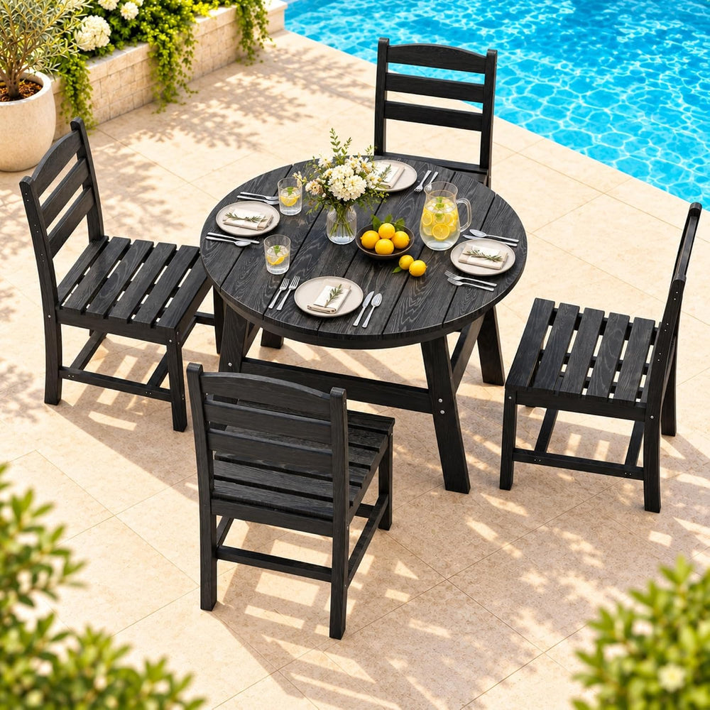 Patio Dining Set, 5-Piece HDPE Outdoor Dining Set for 4, Black