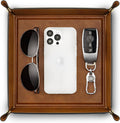 VLANDO Travel Valet Tray, Foldable PU Leather Catchall Tray, Light Brown | Large 8.5-Inch Key Tray for Wallet, Watch, Phone, Jewelry and Glasses, Nightstand Dresser Desk Entryway Organizer