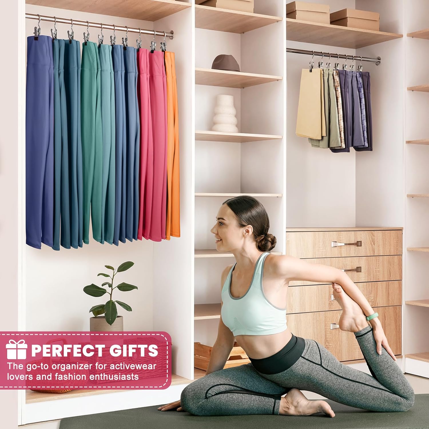 30 Pack Pants Hangers with Clip,Legging Organizer for Closet Hanging, Space Saving Yoga Pants Hangers Clip Hangers Closet Organization,Closet Organizers and Storage for Jeans,Shorts,Skirts,Hats